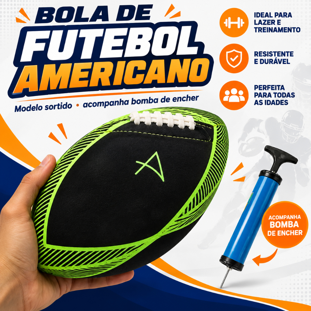 Bola de Futebol Americano N7 Costurada com Bomba para Treino e Lazer - Sortida