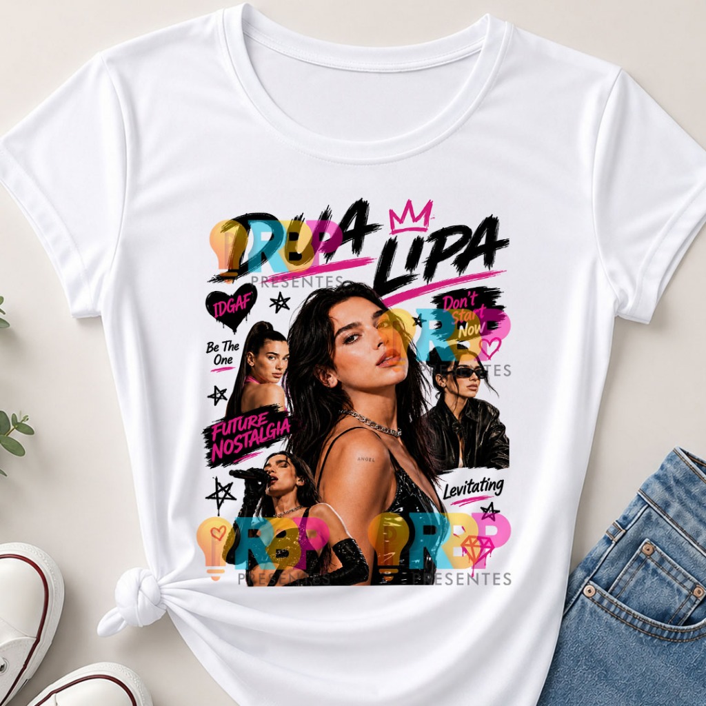 Blusa Babylook Feminina Camiseta T-Shirt Blusinha Minimalista Estilosa Estampada Personalizada Dua Lipa