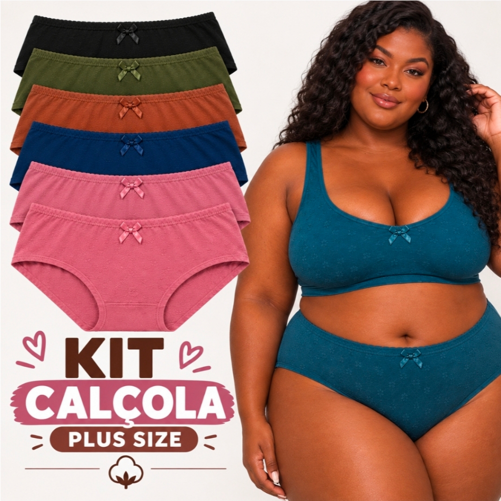 kit 5 tangao calçola cos alto em Algodão Conforto Adulto Feminino pluz size em cotton calçinha senhora extra gg