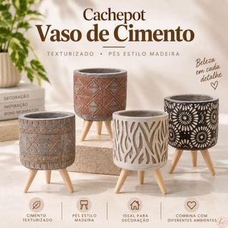 Kit 3 Cachepot Vaso Cimento Texturizado Premium Vaso Decorativo Para Suculentas e Objetos