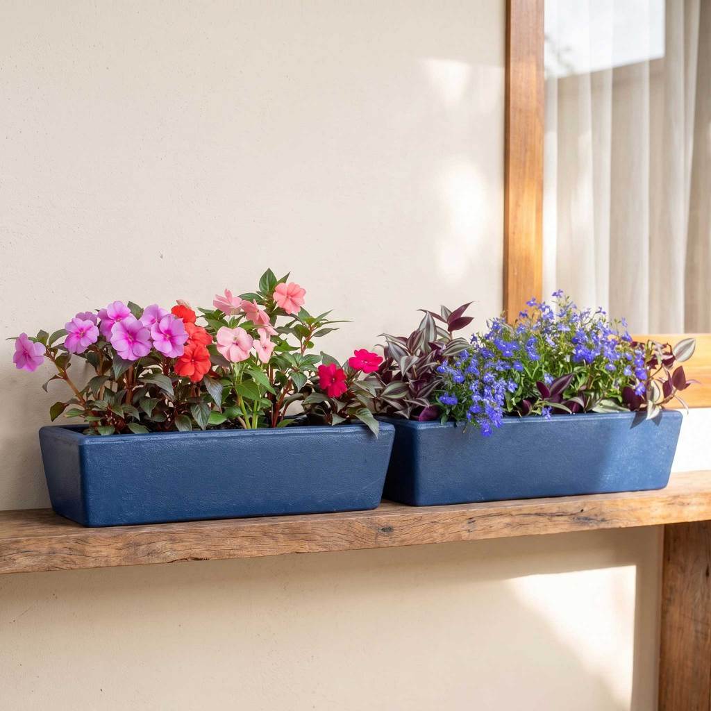 Kit 2 Jardineiras de Plantas Azul 80x15 Floreira Polietileno
