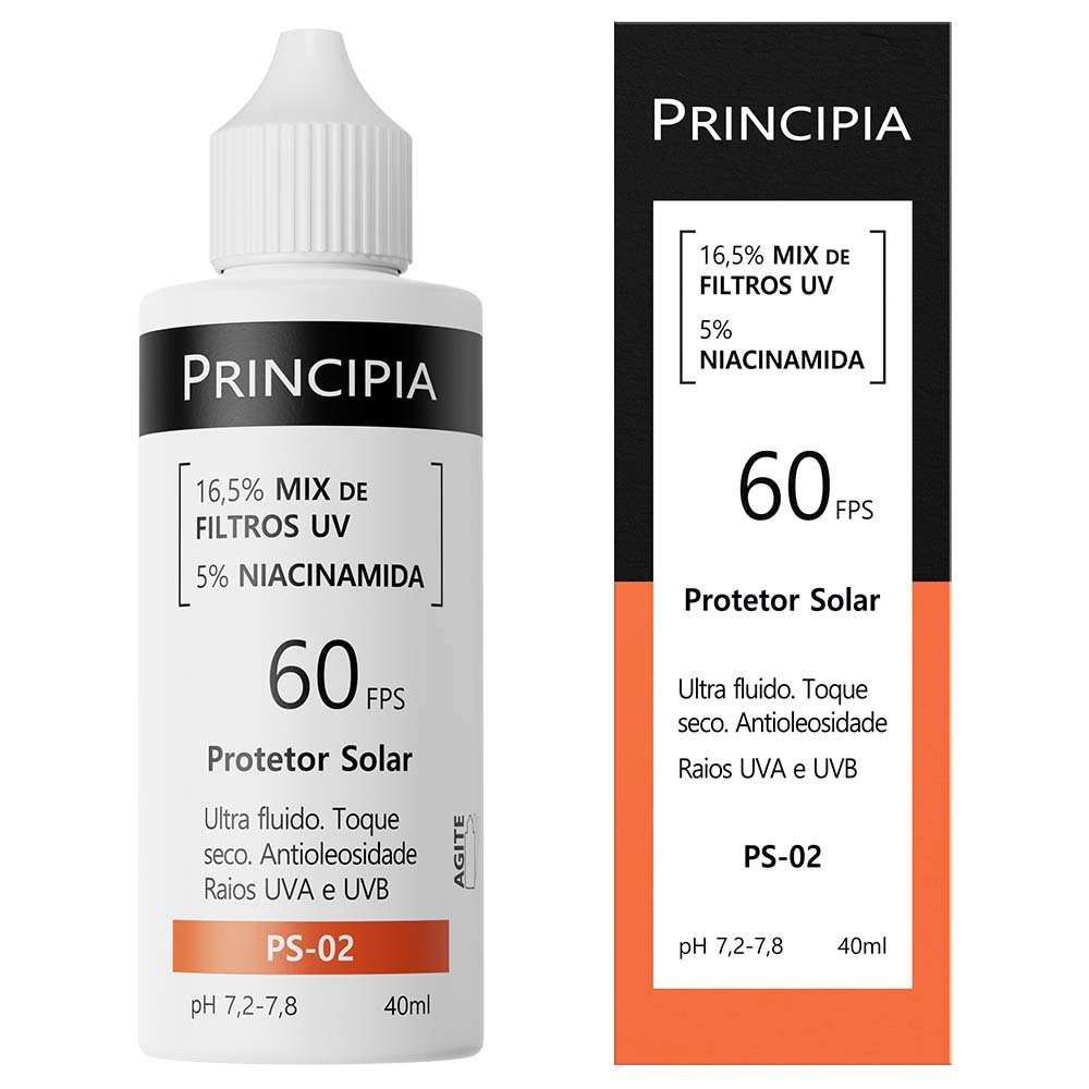 Protetor Solar 16,5% Mix de Filtros UV + 5% Niacinamida FPS 60 Principia Skincare PS-02 com 40ml