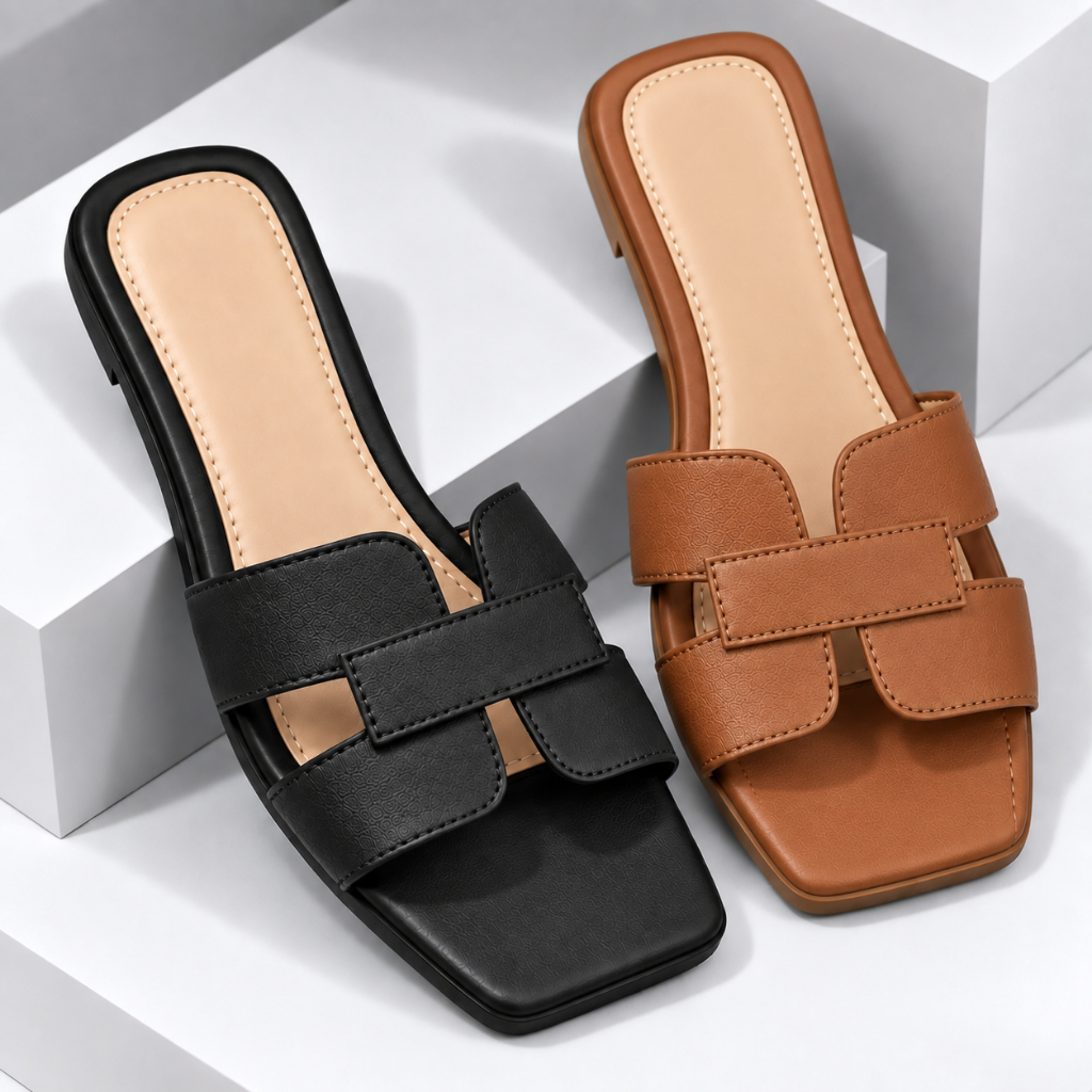 Kit 2 Pares Rasteirinhas Feminina Tendência Rasteira Flat H Dia a Dia Confortável Blogueira Verão Moderna Bico Quadrado