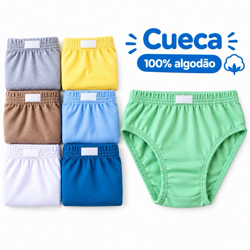 Conjunto kit de Cueca Infantil 100% Algodão Menino Slip Forro Confortável 12-6 coecas Lisas PP P M G
