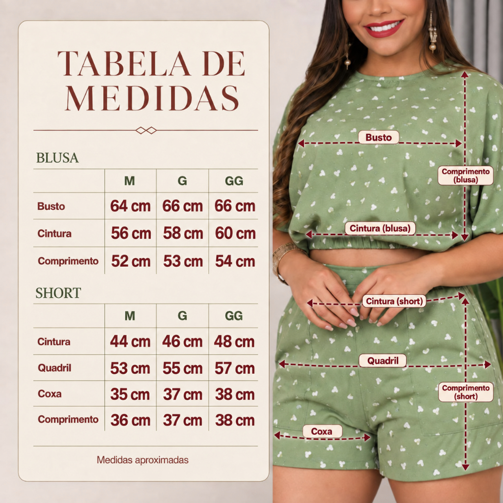 Conjunto Feminino Poá Blusa Cropped e Short com Bolsos e Elastano – Tamanhos M, G e GG — imagem 2 de 2
