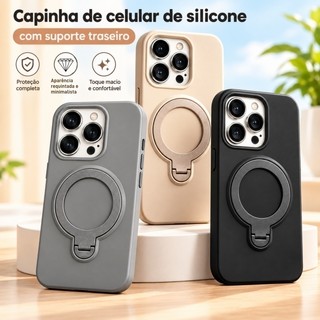 Capa De Celular Silicone Com Suporte Ajustável Giratório para iphone 17 16 15 14 13 12 11 Pro Max com Protetor de Câmera