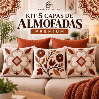 Kit 5 Capas de Almofadas Suede Premium Estampadas 3D Decorativas para Sala e Sofá