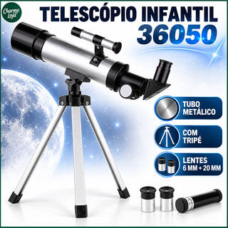 Telescópio Refrator Infantil com Tripé, Abertura 50mm, Lentes 6mm 20mm e Buscador 5x18 para Iniciantes