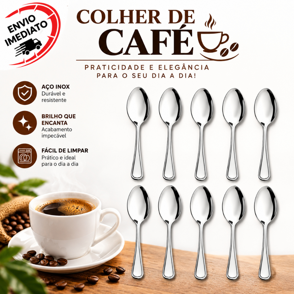 Kit Colher de CAFE Talher Aço Inox Cafeteria Cozinha Buffet Restaurante Faqueiro Alta Qualidade Café