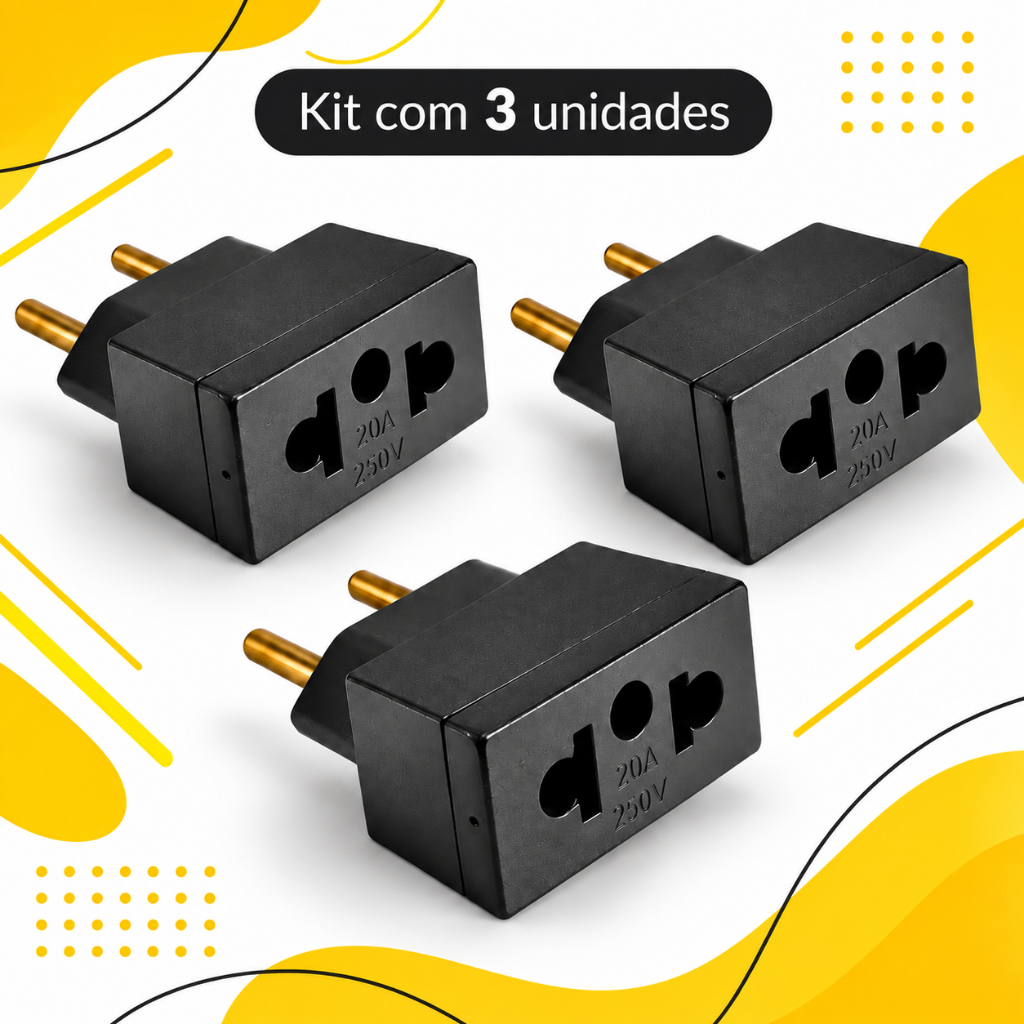 Imagem Kit 3 Adaptadores de Tomada Universal 20A - Preto