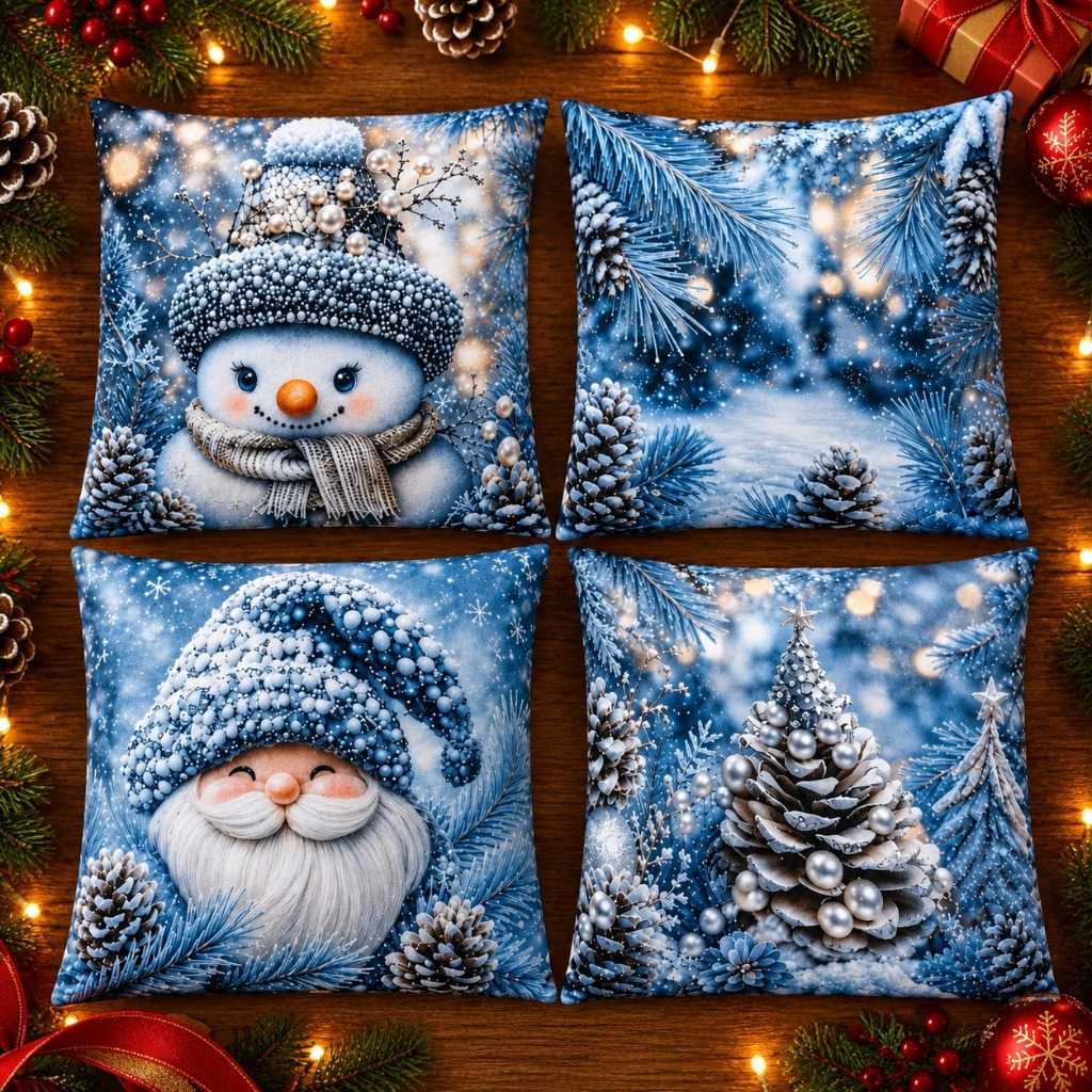 Kit 04 Capas de Almofadas Natalinas 45x45 – Decoração de Natal Aconchegante e Festiva