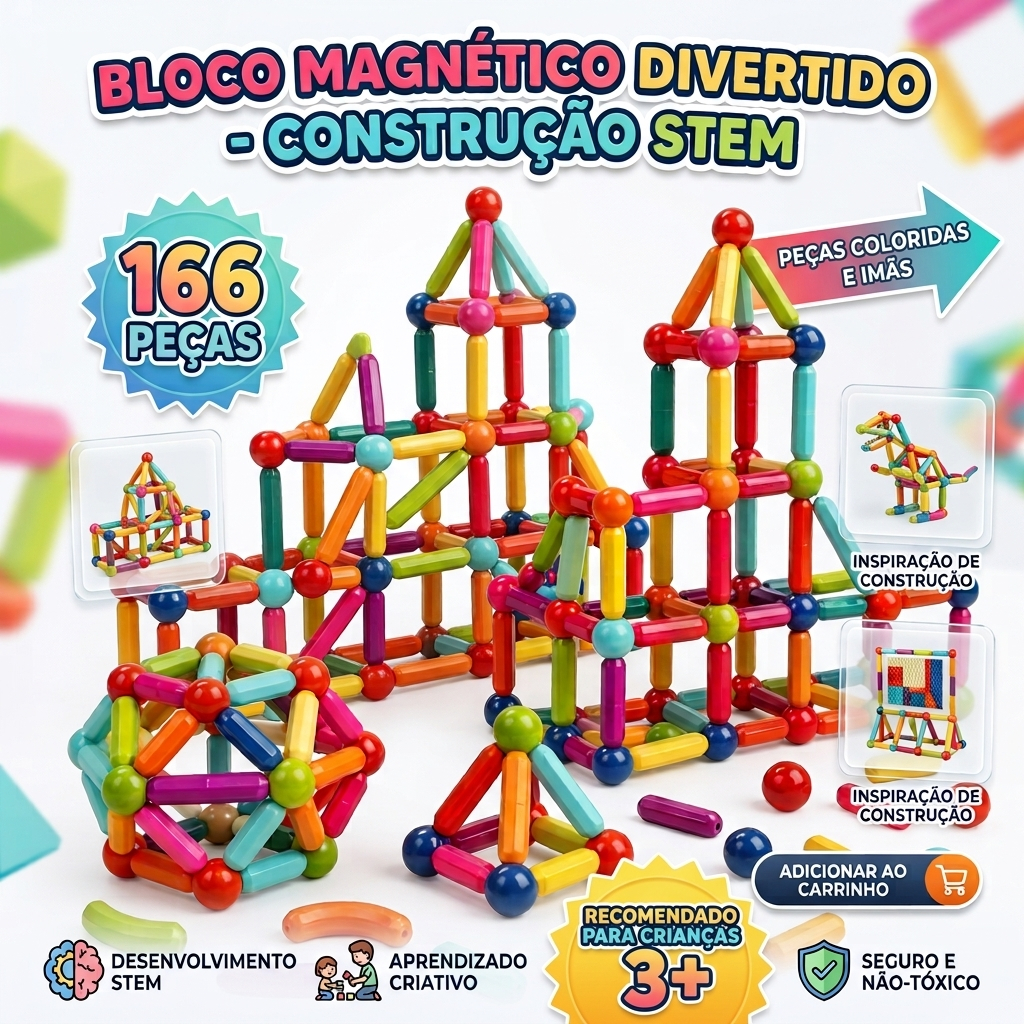 166/110/106 Blocos Bastões Magnéticos Peças Construção de Montar 3D Imã Brinquedo Infantil Educativo