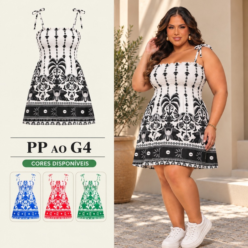 Vestido Curto Feminino Estampado Floral Verão Soltinho Fresquinho Plus Size PP ao G4 Tendencia 2026 Moda Maior Casual
