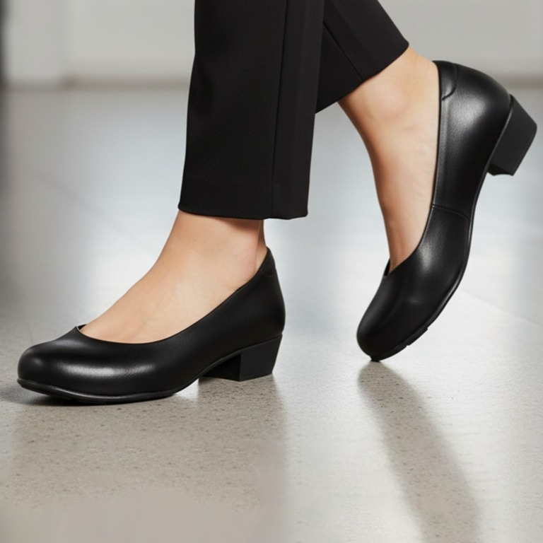 Sapato Feminino Social Ortopédico Militar Ultraconforto Salto Baixo Preto Antiderrapante