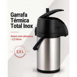 Garrafa Térmica Grande Vácuo Inox Airpot Com Alavanca 2,5 Litros - Mor