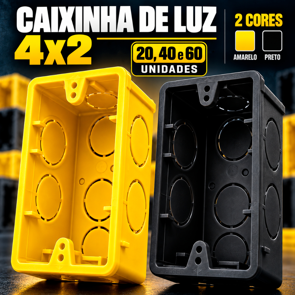 Kit Caixa de Luz 4x2 Reforçada P/ Tomada Interruptor Embutir Preto e Amarelo
