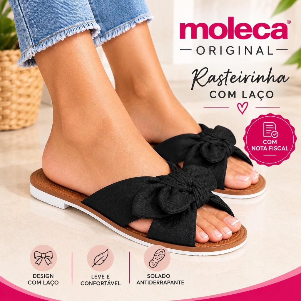 Rasteirinha Moleca Feminina com Laço Original Confortável Sandália Rasteira Casual Moda envio rapido
