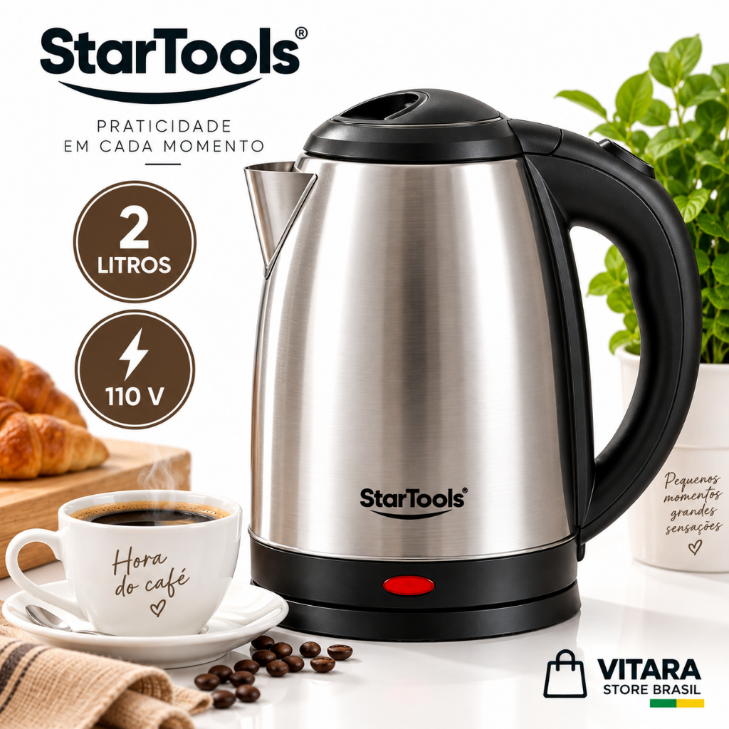 Chaleira Elétrica Inox 2 Litros 110V Rápida Automática para Café Chá Chimarrão StarTools desligamento automático