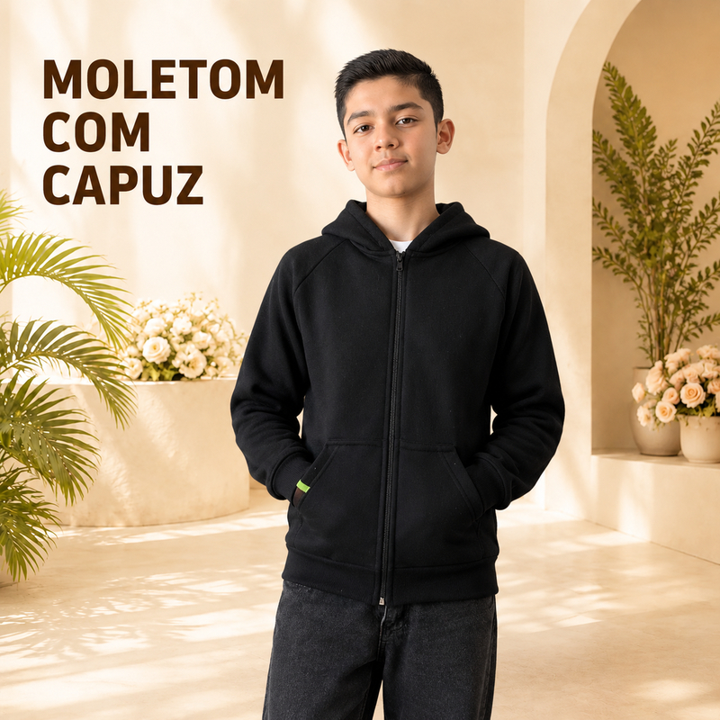 Blusa Moletom Infantil/Juvenil Unissex com Forro Felpudo e Capuz Forrado – Tamanhos 10 ao 16