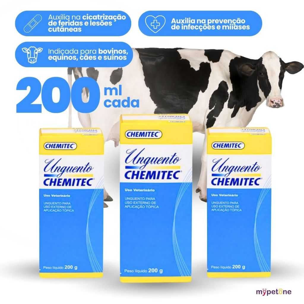 Kit 3 Unguento Chemitec 200g - Pomada Cicatrizante Para Animais