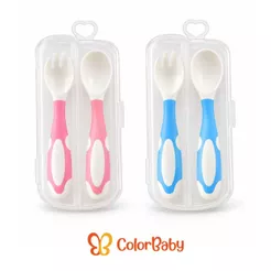 Kit Talher Infantil Bebê Dobrável Silicone/Plástico com Estojo Colher e Garfo Ergonômico - ColorBaby