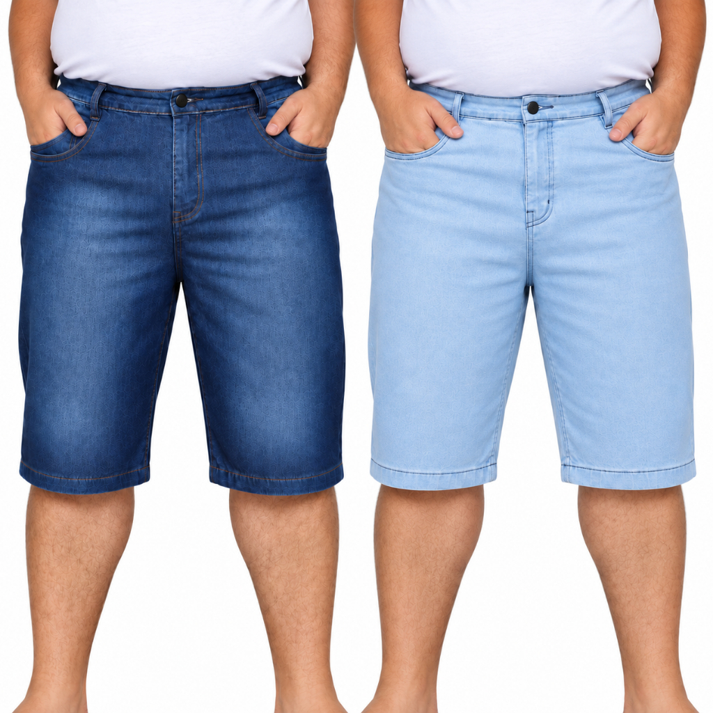 Kit 2 Bermudas Jeans Masculina Plus Size Lycra Elastano Alta Qualidade 58 ao 62 Premium