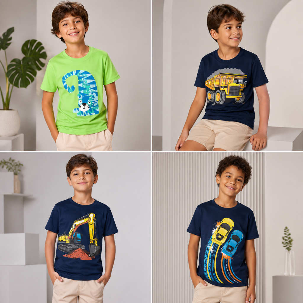 👕  4 CAMISETAS INFANTIS ESTAMPAS SORTIDAS MENINO TAMANHO 1 AO 12 ANOS 100% ALGODÃO
