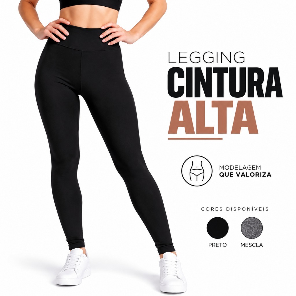 Calça Legging Feminina Cós Alto Academia Fitness Alta Compressão Modeladora Levanta Bumbum