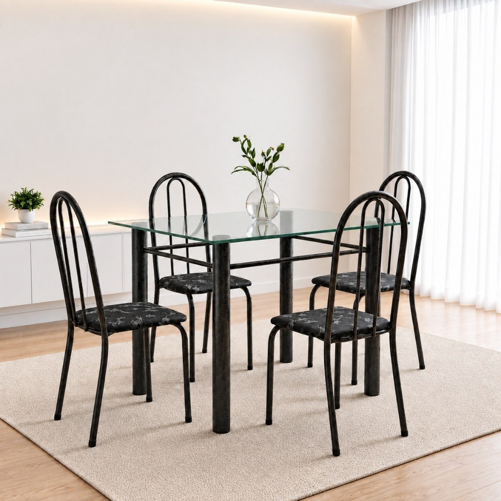 Kit 4 Cadeiras de Jantar Para Cozinha Sala Área Buffet Tubolar Reforçada Craqueado Assento Floral