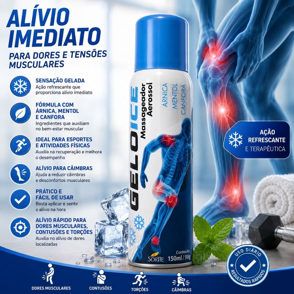 Spray Massageador 150ml Alívio Imediato Dor Inchaço Muscular Atletas Gelol Ice Aerossol - SOVRANAVET — imagem 2 de 2