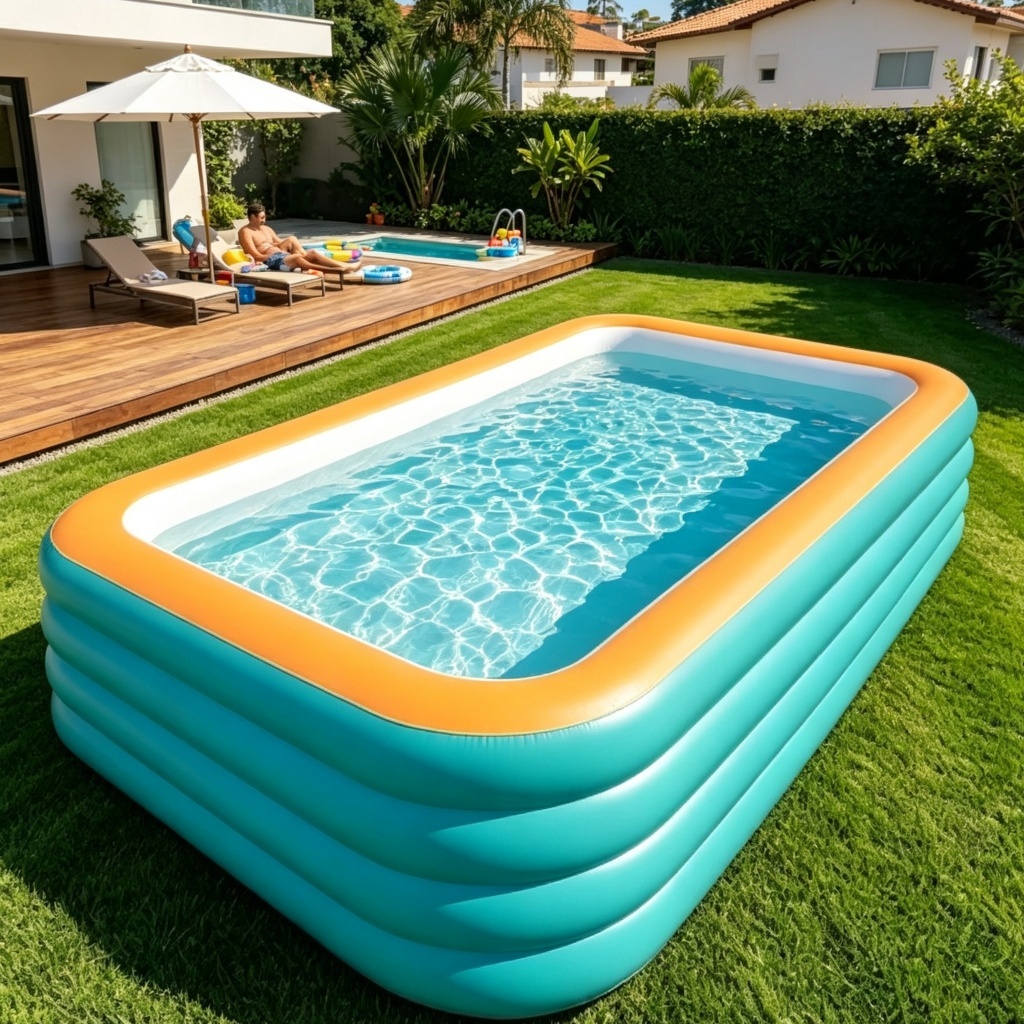 Piscina Inflável Retangular 300×175×68cm Espaçosa PVC Reforçada Piscina de Verão para Quintal e Família