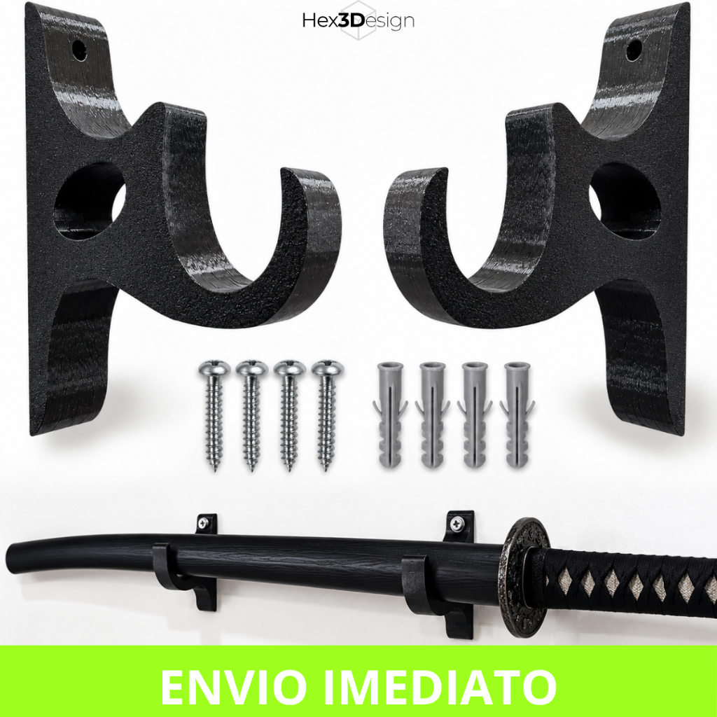 Suporte de Parede para Katana Espada Samurai Expositor Kit Par + Buchas e Parafusos