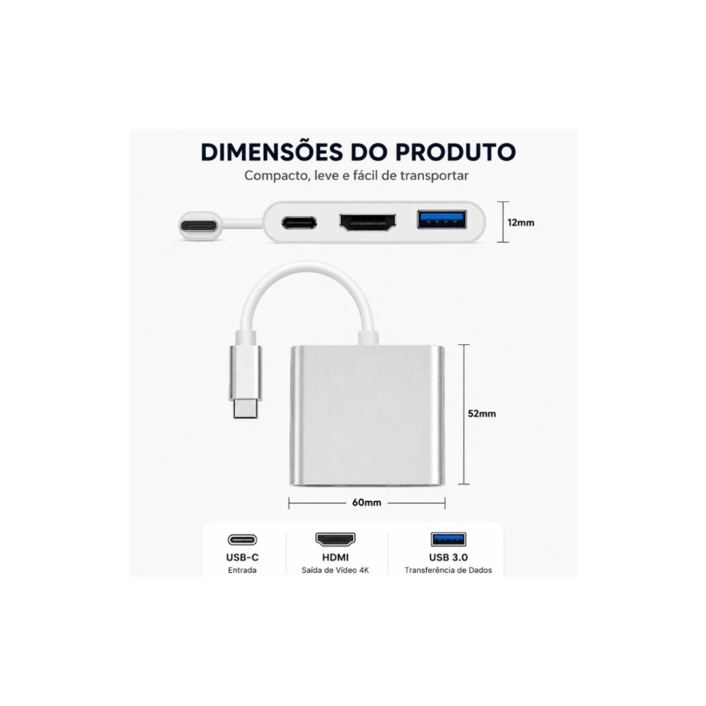Adaptador USB C 3 em 1 HDMI 4K USB 3.0 PD Samsung DeX MacBook promoção — imagem 2 de 2