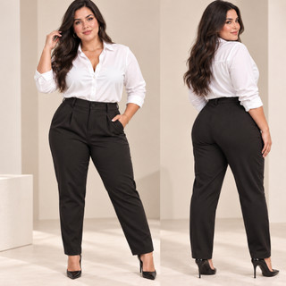 Calça Alfaiataria feminina roupas Plus size feminino Plissada reta Casual Elegante Social