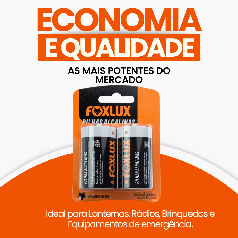Pilha Alcalina C Média Foxlux 1,5V LR14 Kit com 2 · foto 2
