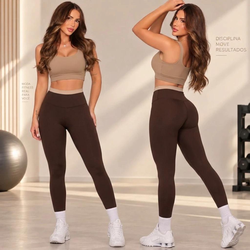 Conjunto Feminino Fitness Top Confortavel, Calça Zero Transparencia Bicolor Cintura Alta Suplex Premium — imagem 1