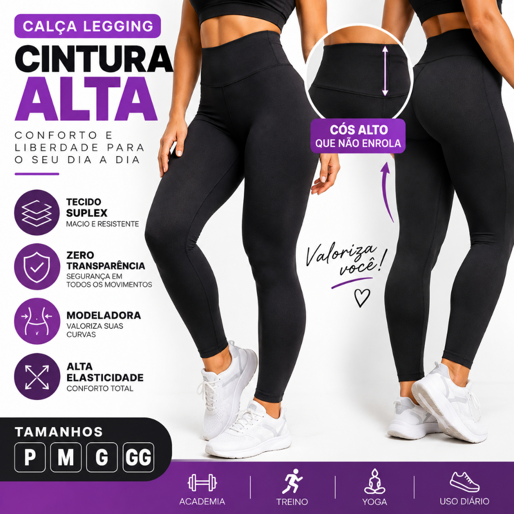 Calça Legging Feminina Esportiva Empina Bumbum Modeladora Zero Transparência Cintura Alta Academia Fitness