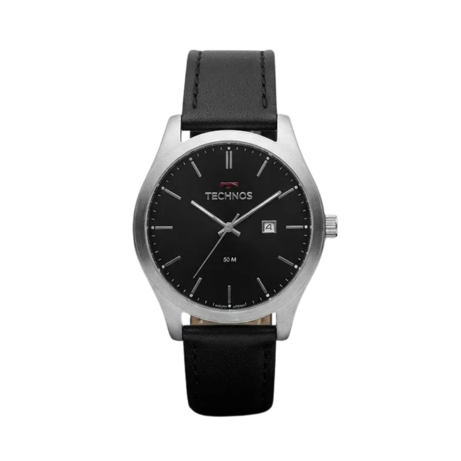 Relógio Masculino Technos Classic Steel Prata Pulseira Couro Analógico Original 2115MSGS0P