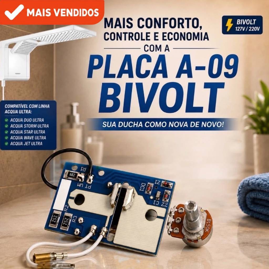 Placa Comando Eletrônico Potenciômetro Bivolt A-09 Para Chuveiro Acqua Duo Ultra Lorenzetti