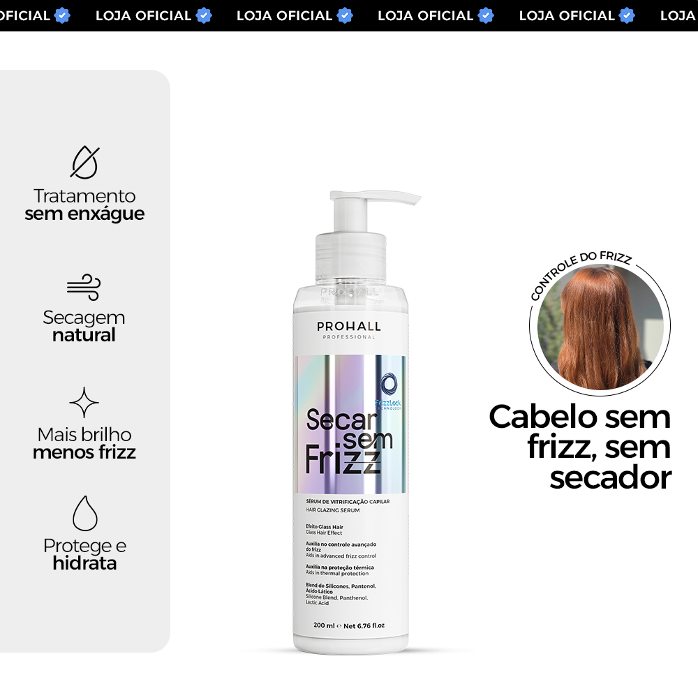 Sérum Capilar de Vitrificação e Brilho Espelhado Imediato Secar sem Frizz 200ml