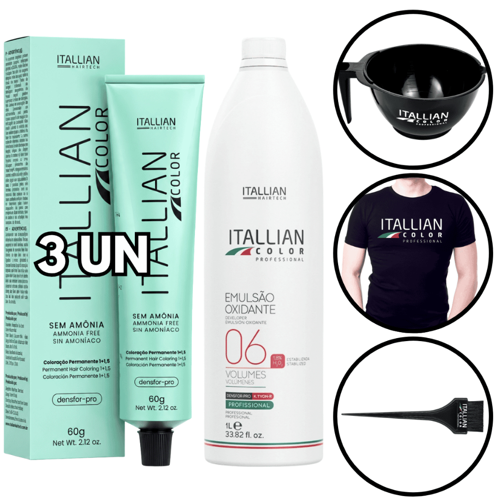 Kit Oxi 1l Itallian +3 Tonalizante Coloratto Sem Amônia 60g