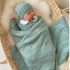 Mantinha Bebê Tricô linha --Saída Maternidade toque Macio e Confortável