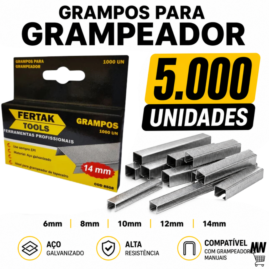Grampo Grampeador Tapeceiro Kit 6mm / 8mm / 10mm / 12mm / 14mm Fertak