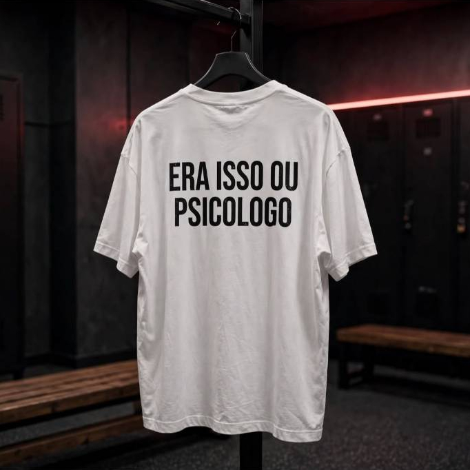 Camiseta Oversized Masculina Branca Estampada Academia Era Isso Ou Psicólogo