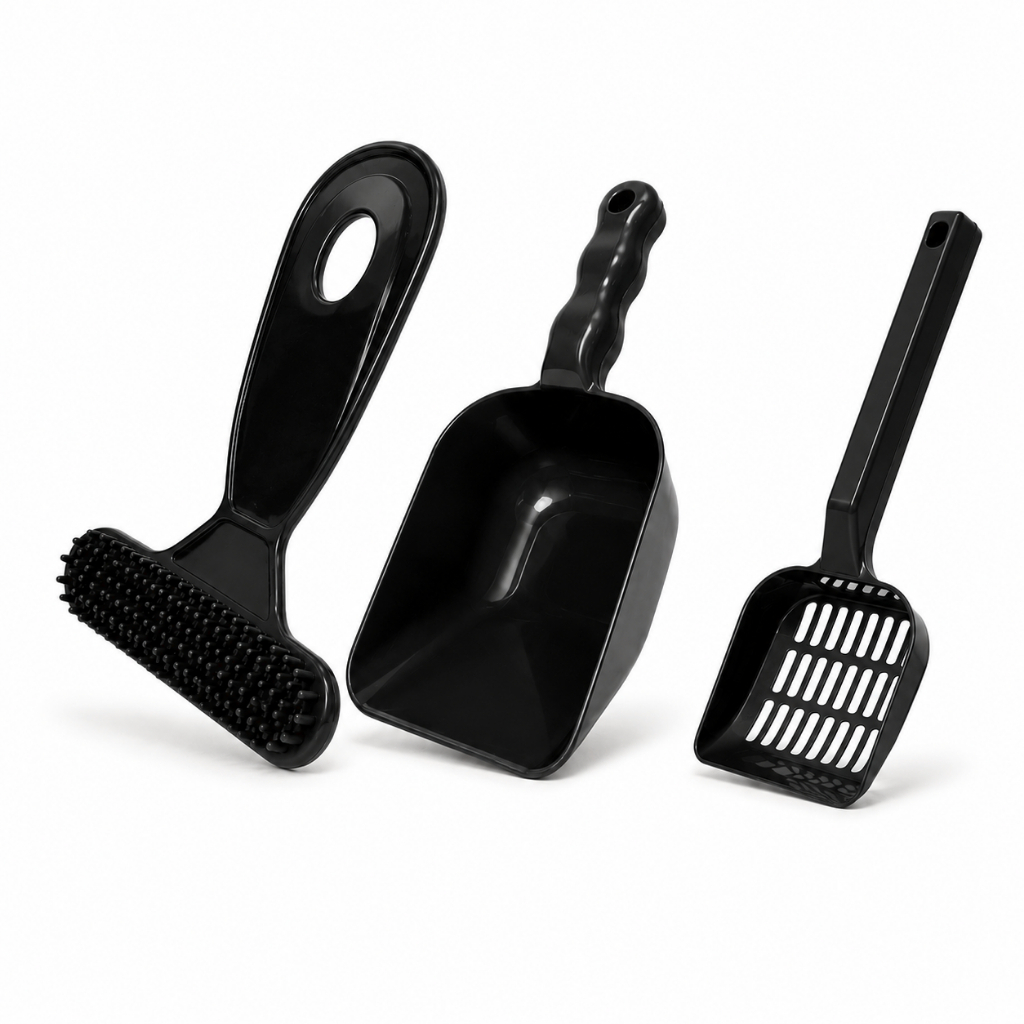 Kit Pá Pazinha Higiênica Coletora + Pá Dosadora + Escova Rasqueada Para Pentear Cachorro Gato