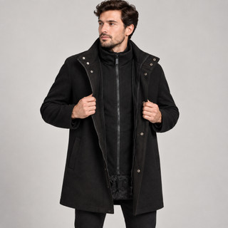 Sobretudo Masculino Slim de Lã Batida Duplo com Zíper Interno Removível – Elegante e Quente