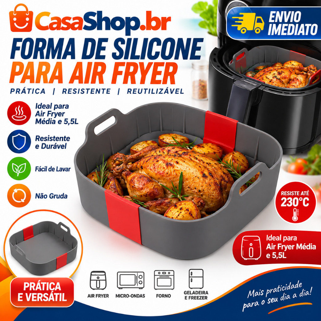 Forma De Silicone Para Air Fryer Clink Média 5L Não Gruda Fácil de Lavar Resiste até 230°C