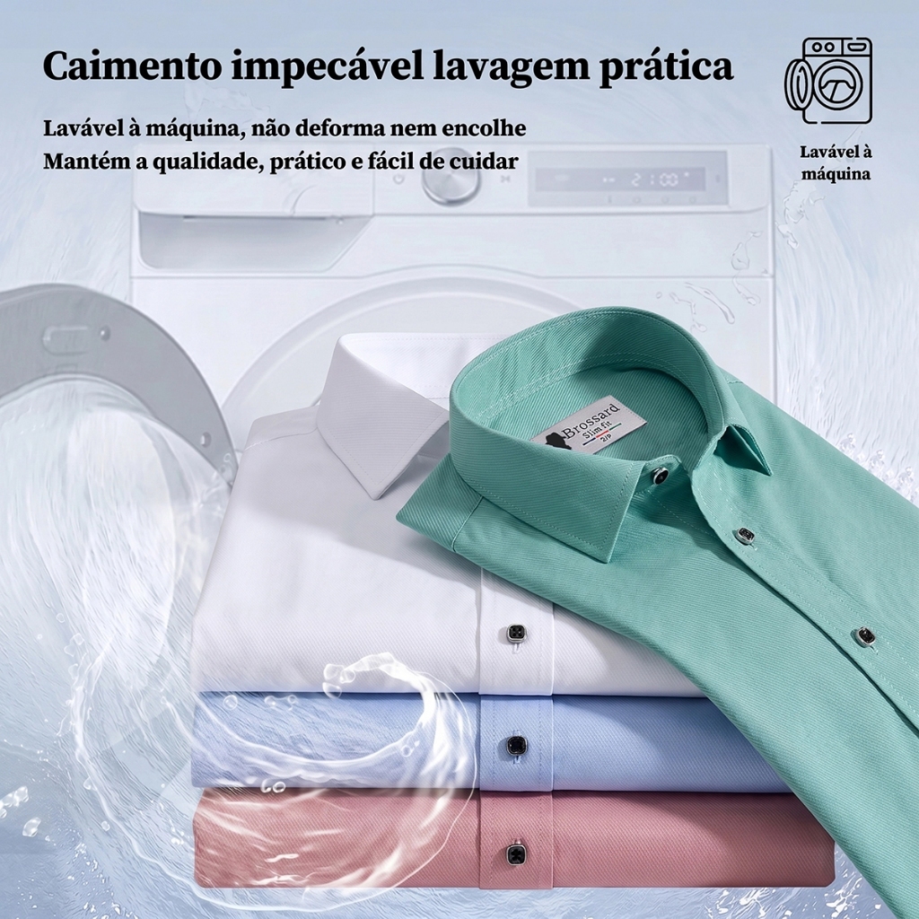 Camisa Social Roupa Masculina Algodão BROSSARD Slim Confortável, Blusa Estilosas Casual Dia a Dia — imagem 2 de 2