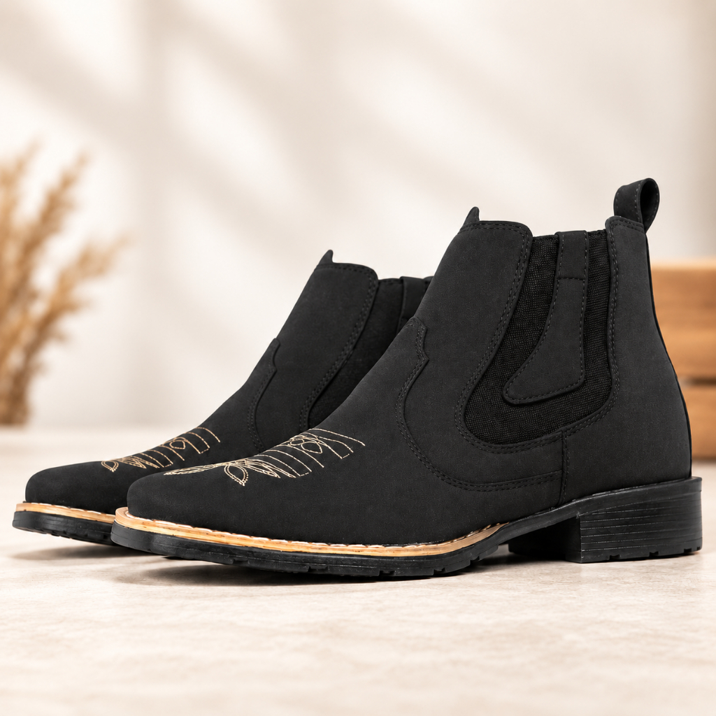 Botina Masculina Country Bordada Elástico Lateral Confortável Rodeio Sertanejo Fazenda Trabalho Casual Bota Western