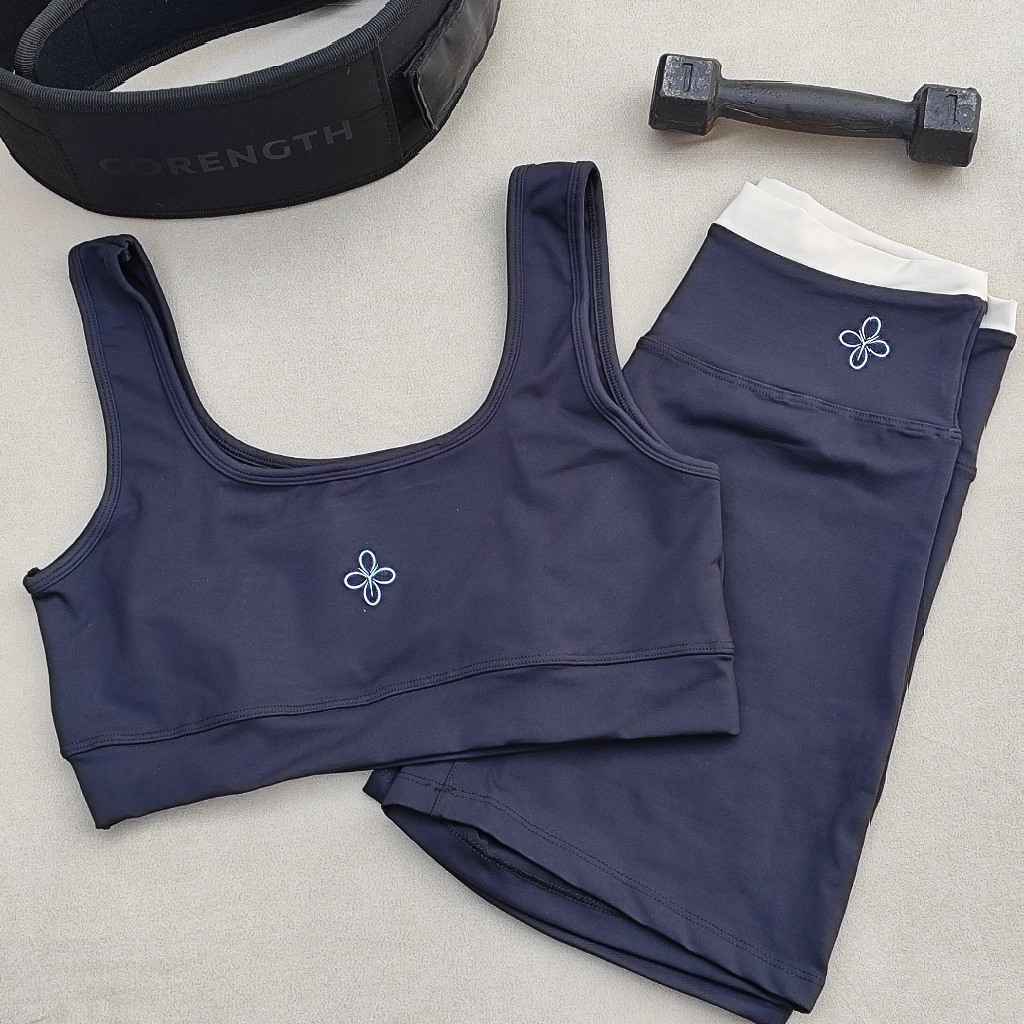 CONJUNTO FITNESS FEMININO SHORT DUPLO E TOP POLIAMIDA ZERO TRANSPARÊNCIA BOJO REMOVÍVEL
